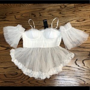 Nastygal off the shoulder white lace ruffle top